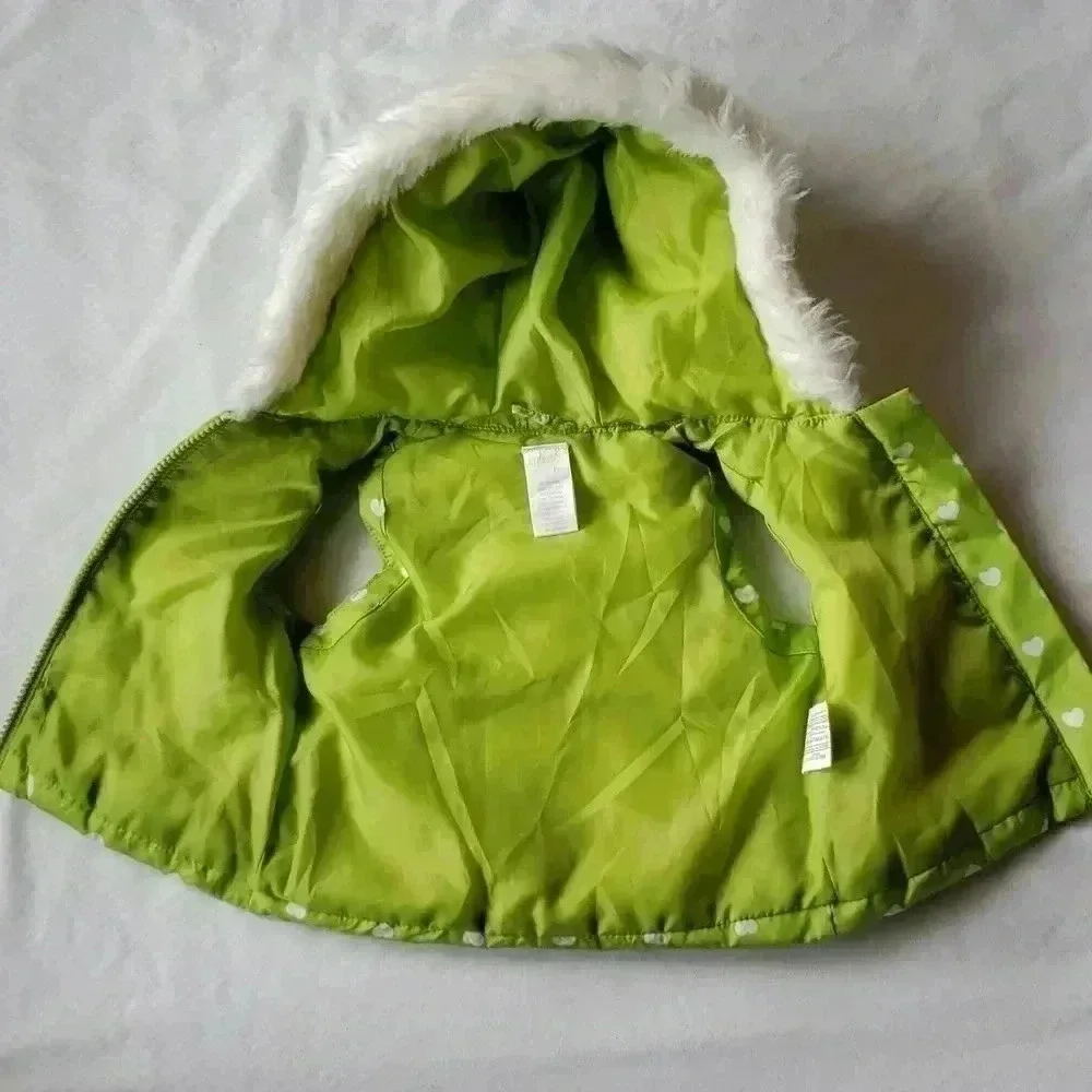 Gymboree Green Vest Hearts and Faux‎ FurTrim Hood 6-12 months